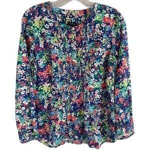 Talbots Women's Blue Floral Long Sleeve Peplum Cotton Blouse SM‎